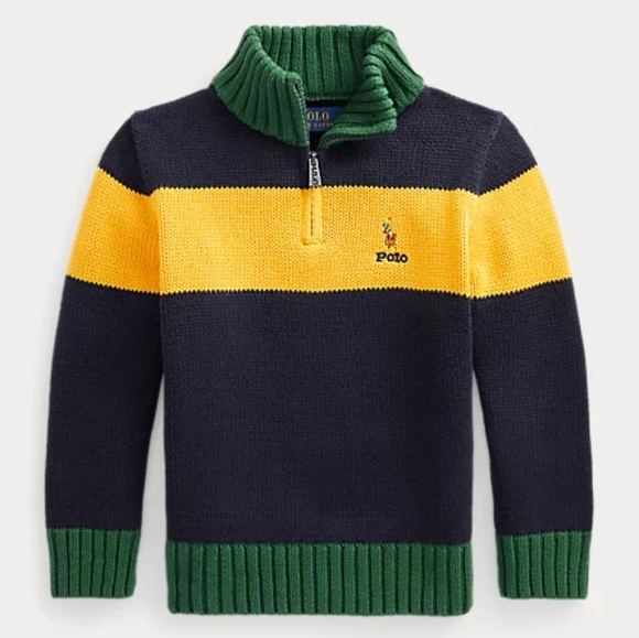 Polo Ralph Lauren Cotton Quarter-Zip Jumper Sweater XL/TG (18-20) Navy Multi - Picture 1 of 13